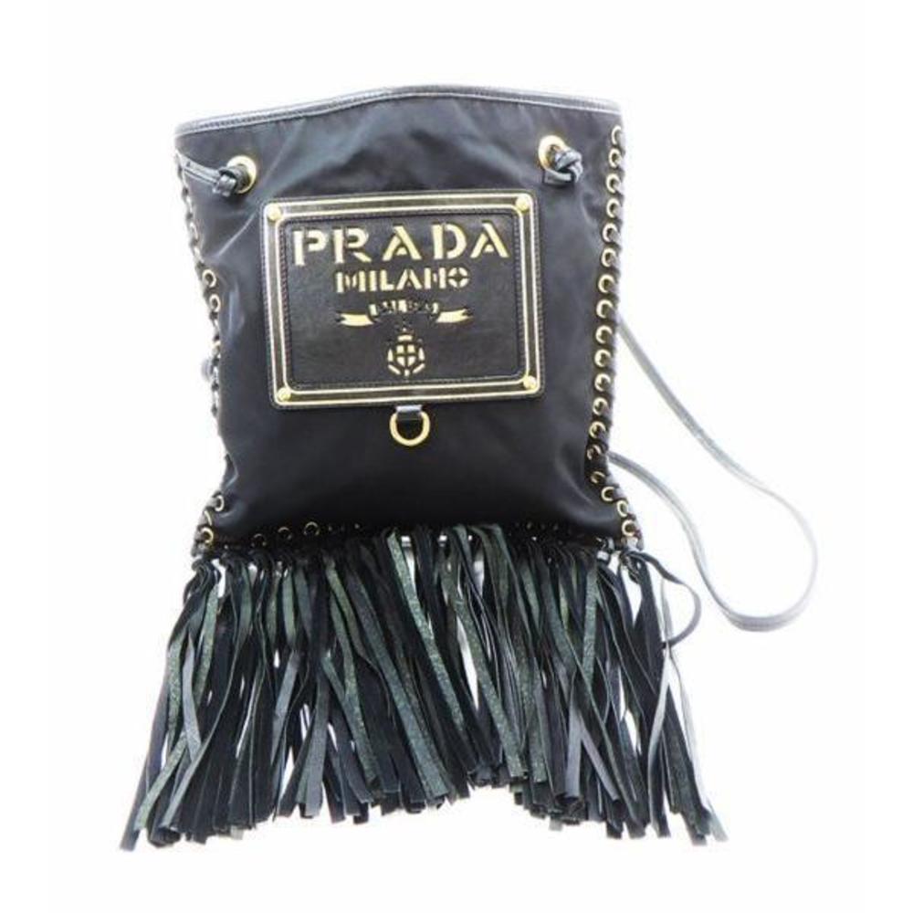 Prada Fringe Nylon Shoulder Bag Black